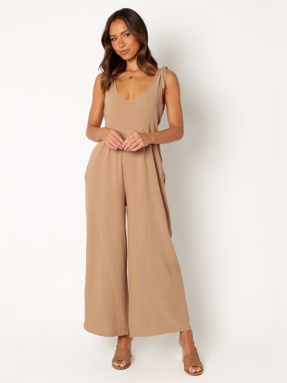 Petal & Pup Brown Tie-Shoulder Wide-Leg Jumpsuit - Picture 5 of 16